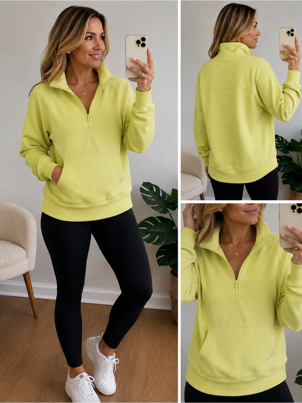 Athletic Works Lime Yellow Half Zip Hoodie Pullover Size M NWOT